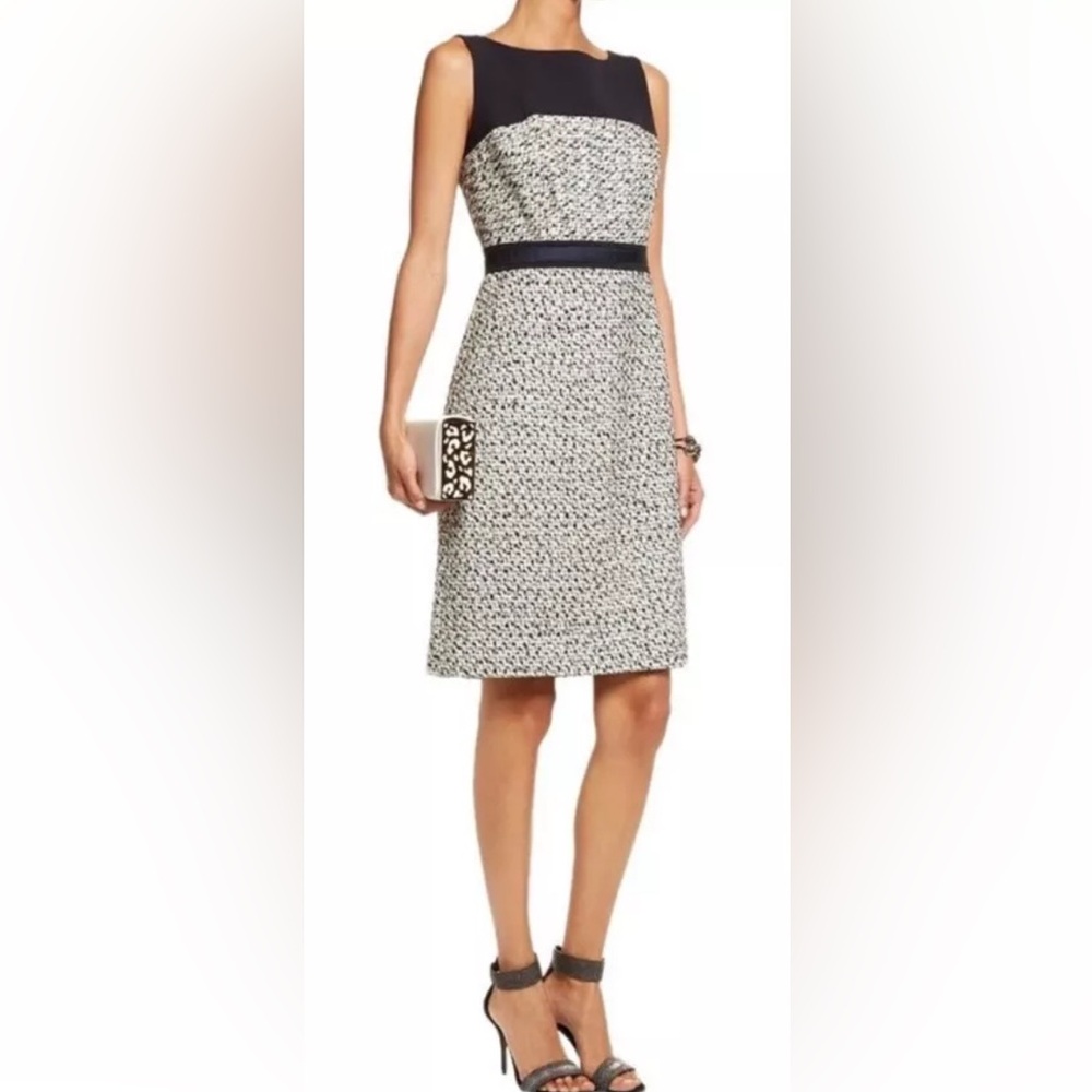 Tory Burch Lucille Dress Navy and Cream Tweed Sleeveless - Size 8